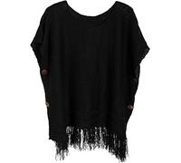 styleBREAKER Poncho in Maglia Donna,Maniche Corte, Bottoni, Nero