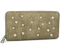styleBREAKER Portafoglio donna con perle e zip,Oliva