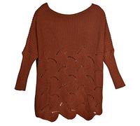 styleBREAKER Pullover a Maglia Oversize da Donna con Modello Openwork e Maniche Lunghe, Taglio a U, Poncho, Taglia Unica 08010066, Colore:Cognac