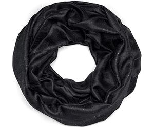 styleBREAKER Sciarpa ad anello da donna leggera e setosa con glitter in tinta unita, sciarpa a tubo, scialle 01016214, colore:Nero