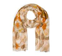 styleBREAKER sciarpa da donna con motivo floreale batik colorato e frange corte, sciarpa leggera, stola 01016212, colore:Arancione-Beige