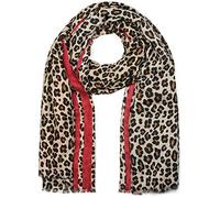 styleBREAKER Sciarpa da donna con motivo Leo e strisce colorate | Materiale morbido con frange | Stola Animal Print taglia unica, colore:Marrone-rosso