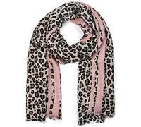 styleBREAKER Sciarpa da donna con motivo Leo e strisce colorate | Materiale morbido con frange | Stola Animal Print taglia unica, colore:Marrone-rosa