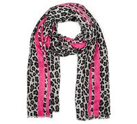 styleBREAKER Sciarpa da donna con motivo Leo e strisce colorate | Materiale morbido con frange | Stola Animal Print taglia unica, colore:Grigio-rosa