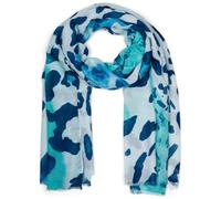 styleBREAKER Sciarpa da donna con motivo stampa animalier leopardo colorato, leggera e ampia con frange corte 01016225, colore:Turchese-Blu