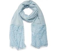 styleBREAKER Sciarpa da donna con pizzo floreale, motivo floreale e frange, lunga stola, foulard leggero 01016112, colore:Blu chiaro