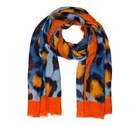 styleBREAKER Sciarpa da donna con stampa Leo astratta oversize e frange corte, sciarpa leggera, stola 01016207, colore:Arancione-Blu