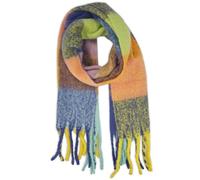 styleBREAKER Sciarpa Donna a Quadri con Frange Lunghe,Menta-Viola-Giallo