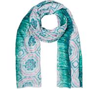 styleBREAKER Sciarpa donna con motivo batik e strisce metalliche, leggera sciarpa stile boho con frange corte 01016230, colore:Verde acqua-rosa