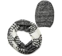 styleBREAKER Sciarpa e cappello Set combi, sciarpa a strisce Loop Smooth Loop con maglia Beanie Beanie 01018204, colore:Nero-Bianco