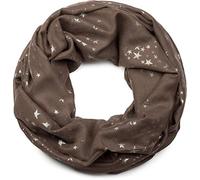styleBREAKER Sciarpa Loop da donna con motivo a stelle metalliche luccicanti, sciarpa tubolare leggera in tinta unita, foulard 01016118, colore:Marrone scuro