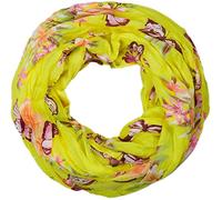 styleBREAKER Sciarpa loop da donna con stampa colorata di farfalle e fiori, sciarpa crash e crinkle, foulard 01016013, colore:Giallo