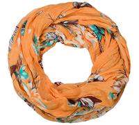 styleBREAKER Sciarpa loop da donna con stampa colorata di farfalle e fiori, sciarpa crash e crinkle, foulard 01016013, colore:Arancione