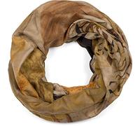 styleBREAKER Sciarpa Loop da donna con stampa di cervo e suddivisione geometrica, sciarpa tubolare multicolore, foulard 01017131, colore:Marrone-Beige