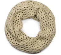 styleBREAKER sciarpa scaldacollo in maglia traforata, sciarpa ad anello in maglia traforata a tinta unita, sciarpa invernale in maglia, unisex 01018156, colore:Crema-Beige