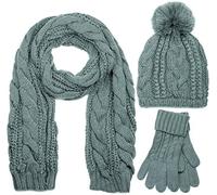 styleBREAKER Set 3 pezzi donna: sciarpa,Grigio/Stanio
