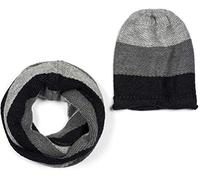 styleBREAKER Set di sciarpa a maglia unisex con cappellino e sciarpa a righe, sciarpa a maglia con cappellino a maglia in berretto, inverno 01018215, colore:Grigio-Nero