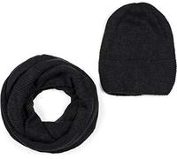styleBREAKER Set di sciarpa a maglia unisex con cappello e sciarpa a cappello, Sciarpa a maglia liscia con cappello a maglia di berretto, inverno 01018214, colore:Nero