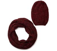 styleBREAKER Set misto sciarpa e cappello, sciarpa in maglia lavorata a grossa marmorizzata con berretto lavorato a maglia 01018206, colore:Rosso-Nero
