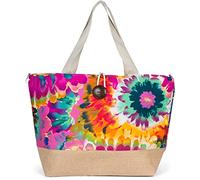 styleBREAKER Shopper 02012389 - Borsa da spiaggia da donna con motivo floreale colorato, chiusura a bottone, XXL, Viola-rosso-verde, Einheitsgröße