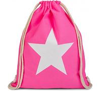 styleBREAKER Zaino a sacca con stampa a stelle 30x40cm,Rosa neon/Bianco