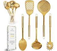 STYLED SETTINGS Oro Ottone moderno per cucinare e servire utensili da cucina, 5 pezzi - Acciaio INOX con rivestimento in titanio - Set da tavola - Oro