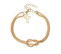 StyleJella Bracciale avvolgente in pelle da donna con croce in acciaio inox e doppio ciondolo - Bracciale multistrato alla moda con maglie, cavo e catena di perline, regalo perfetto per le donne, 7