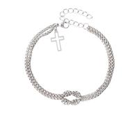 StyleJella Bracciale avvolgente in pelle da donna con croce in acciaio inox e doppio ciondolo - Bracciale multistrato alla moda con maglie, cavo e catena di perline, regalo perfetto per le donne, 7