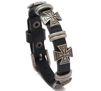 StyleJella Bracciale avvolgente in pelle da donna con croce in acciaio inox e doppio ciondolo - Bracciale multistrato alla moda con maglie, cavo e catena di perline, regalo perfetto per le donne, 7