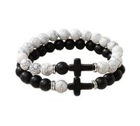 StyleJella Bracciale avvolgente in pelle da donna con croce in acciaio inox e doppio ciondolo - Bracciale multistrato alla moda con maglie, cavo e catena di perline, regalo perfetto per le donne, 7
