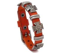 StyleJella Bracciale avvolgente in pelle da donna con croce in acciaio inox e doppio ciondolo - Bracciale multistrato alla moda con maglie, cavo e catena di perline, regalo perfetto per le donne, 7