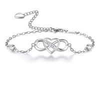 StyleJella Cavigliera da donna con ciondolo a forma di cuore e simbolo dell'infinito, con zirconia cubica, oro rosa, argento, oro, estiva, spiaggia, elegante, regalo per donne e mamme, 7, Ottone