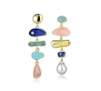 StyleJella Eleganti orecchini pendenti da donna irregolari colorati con perle barocche - oro lunga perla goccia vintage orecchini colorati smaltati alla moda pendenti gioielli da sposa, Zinco, Nessuna