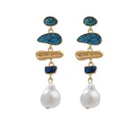StyleJella Eleganti orecchini pendenti da donna irregolari colorati con perle barocche - oro lunga perla goccia vintage orecchini colorati smaltati alla moda pendenti gioielli da sposa, Zinco, Nessuna