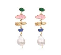 StyleJella Eleganti orecchini pendenti da donna irregolari colorati con perle barocche - oro lunga perla goccia vintage orecchini colorati smaltati alla moda pendenti gioielli da sposa, Zinco, Nessuna