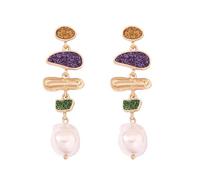 StyleJella Eleganti orecchini pendenti da donna irregolari colorati con perle barocche - oro lunga perla goccia vintage orecchini colorati smaltati alla moda pendenti gioielli da sposa, Zinco, Nessuna