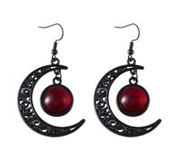 StyleJella Orecchini pendenti da donna in stile gotico, con zirconi neri e luna: gotico scuro, strega, vampiro, costume cosplay, gioielli accessori con cristallo, design vintage punk a mezzaluna