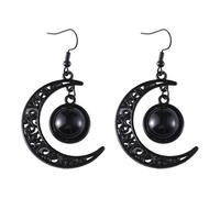 StyleJella Orecchini pendenti da donna in stile gotico, con zirconi neri e luna: gotico scuro, strega, vampiro, costume cosplay, gioielli accessori con cristallo, design vintage punk a mezzaluna