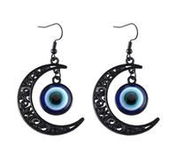 StyleJella Orecchini pendenti da donna in stile gotico, con zirconi neri e luna: gotico scuro, strega, vampiro, costume cosplay, gioielli accessori con cristallo, design vintage punk a mezzaluna