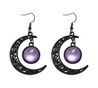 StyleJella Orecchini pendenti da donna in stile gotico, con zirconi neri e luna: gotico scuro, strega, vampiro, costume cosplay, gioielli accessori con cristallo, design vintage punk a mezzaluna