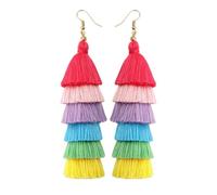 StyleJella Orecchini pendenti leggeri fatti a mano con nappe bohémien, per donne e uomini, lunghi orecchini pendenti con frange alla moda, idea regalo, Poliestere, Nessuna pietra preziosa