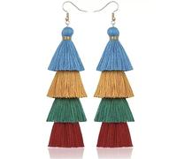 StyleJella Orecchini pendenti leggeri fatti a mano con nappe bohémien, per donne e uomini, lunghi orecchini pendenti con frange alla moda, idea regalo, Poliestere, Nessuna pietra preziosa