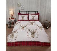 StylemyBedroom ANGUS STAG - Set copripiumino invernale in flanella di cotone spazzolato, 100% cotone spazzolato, per letto singolo, colore: Rosso