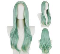 STYLER Parrucca ondulata lunga verde da donna, 73 cm, con riga centrale riccia, ondulata, frangia spaccata, parrucca sintetica in fibra resistente al calore, per uso quotidiano