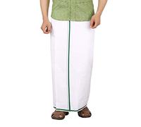 Stylesindia Cotone Singolo Strato Bianco Dhoti 1,8 Metri di Lunghezza Lungi Sarong con Dhoties Colorato Bordo, Bordo verde, taglia unica