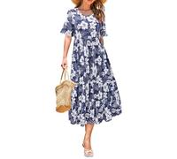 STYLEWORD Donna Vestito Estivo Midi Manica Corta con Volant Vestito Floreale Swing Maxi Abiti Lunghi con Tasche