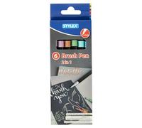 Stylex 32840 - Penna a Pennello 2 in 1, pennarelli in 6 Colori Metallizzati con Pennello Flessibile e Punta in Fibra, Larghezza del Tratto 1-5 mm