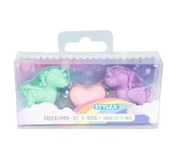 Stylex 34098 - Gomma da cancellare a forma di unicorno, set da 3 pezzi, gomme per rimuovere i segni di matita, colori a scelta casuale