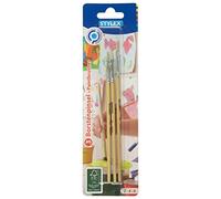 Stylex 35043 Set di 3 pennelli Piatti con setole di Dimensioni, dipingere con tavoli, tempere, acquerelli, Olio e Acrilico, Ideali Anche per la Scuola, Legno, Multicolore, 2, 4 und 6