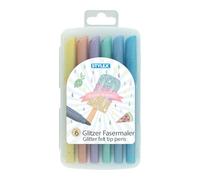 Stylex 64017 - Pennarelli glitterati, 6 pezzi in colori pastello, colori intensi, lavabili, in scatola richiudibile, per dipingere, fare bricolage e disegnare, pennarelli per bambini